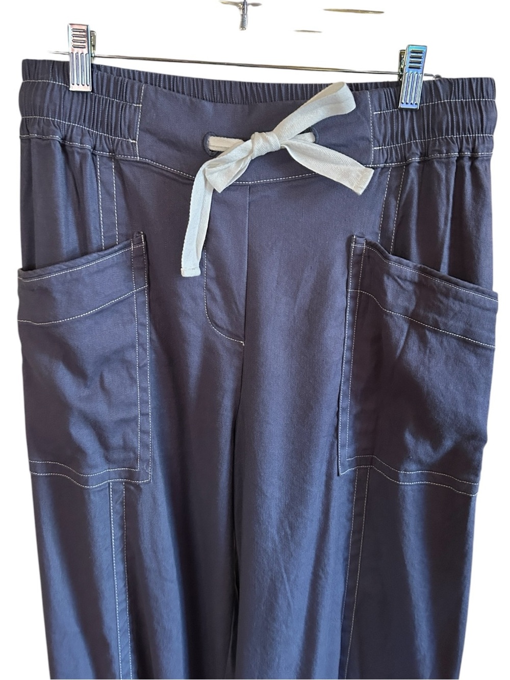 Maeve La Ponche Contrast Stitch Pull-On Pants Drawstring Waist Blue-Gray Small - Picture 3 of 14